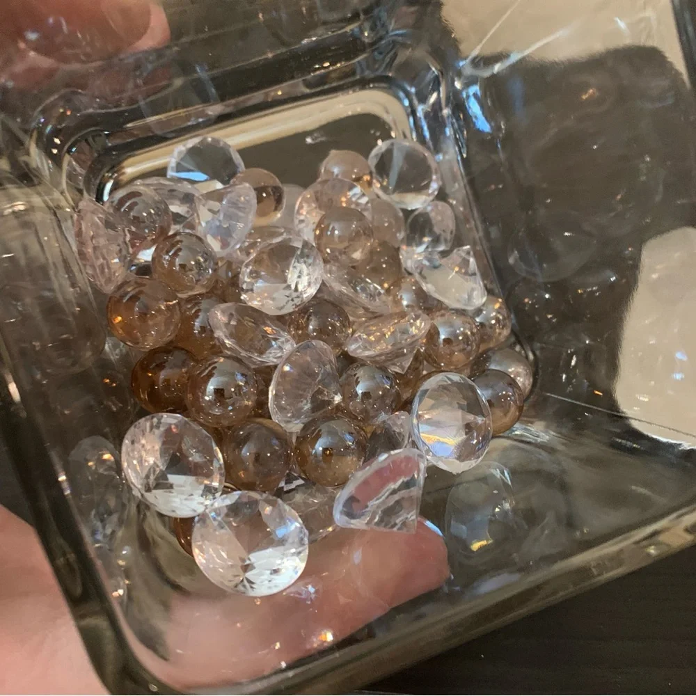 Glass bathroom canister + lid with decorative beads